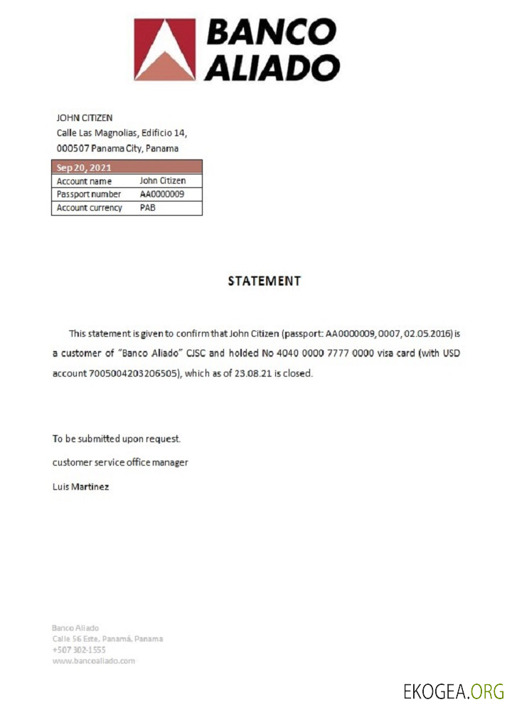 Référence Panama , Banco Aliado , closure